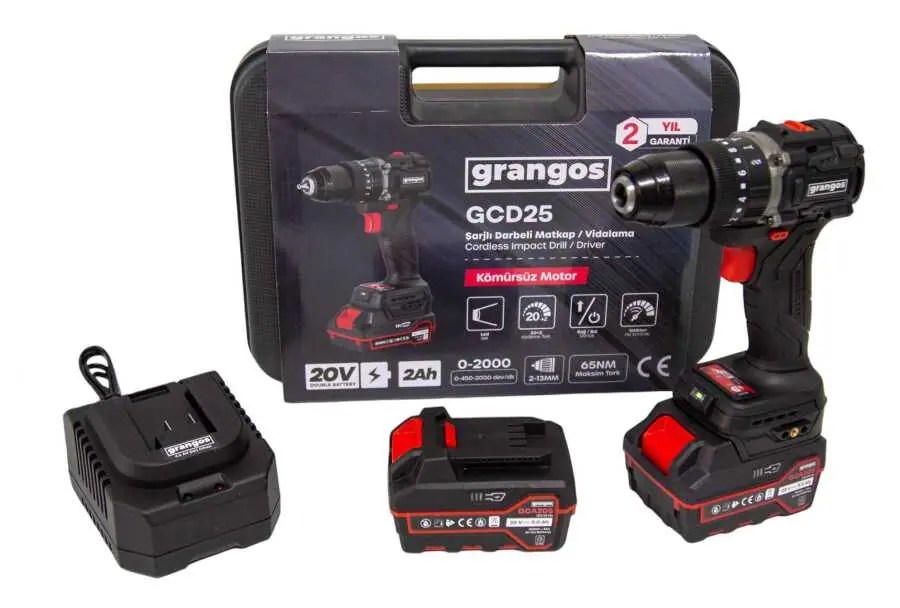 20V 5AH ÇİFT AKÜLÜ DARBELİ MATKAP 65NM GRANGOS