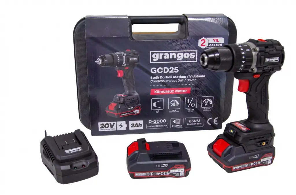 20V 2AH ÇİFT AKÜLÜ DARBELİ MATKAP 65NM GRANGOS