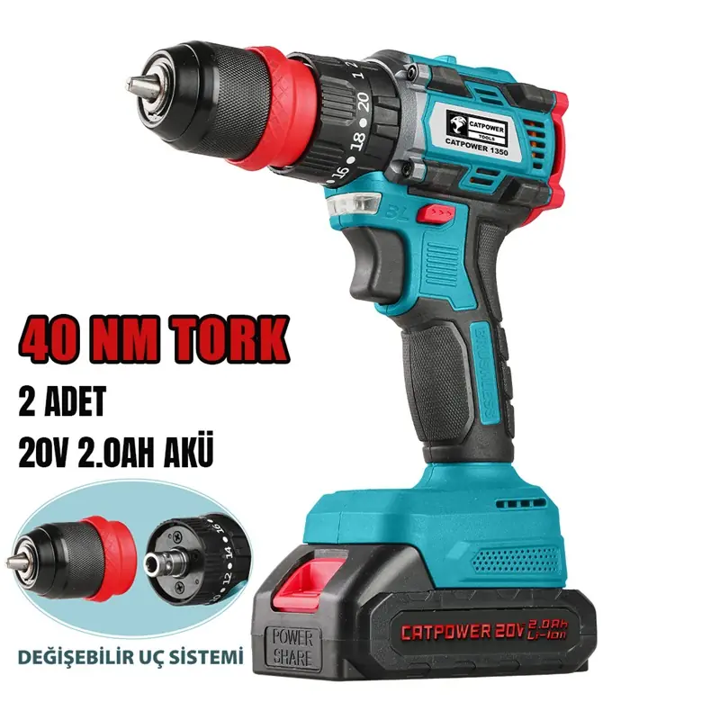 KÖMÜRSÜZ AKÜLÜ VİDALAMA 20V Lİ-LİON 2.0AH CATPOWER