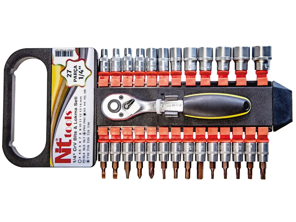 27 Parça 1/4" Altı Köşe Cr-V Bits Ve Lokma Seti Nt Ncset63