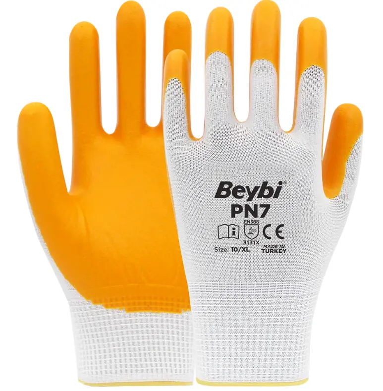 Beybi PN7 Nitril Kaplı Polyester İş Eldiveni - No: 9/L