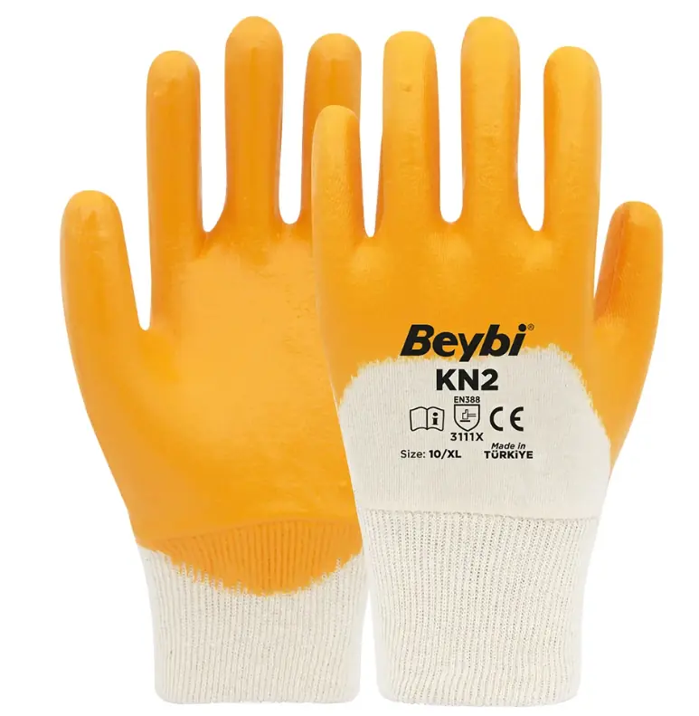 Beybi KN2 3/4 Nitril Kaplı Pamuklu İş Eldiveni - No: 10/XL