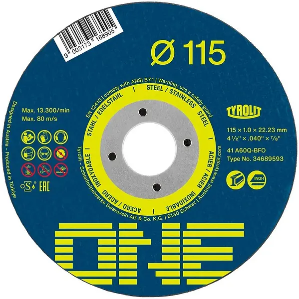 Tyrolit 34689593 ONE 2in1 Kesme Taşı 115x1 mm (Çelik ve Paslanmaz Uyumlu)