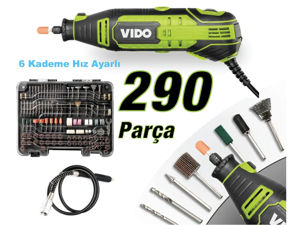 Vido 290PARÇA 185W 3.2MM KALIPÇI TAŞLAMA SETİ WD010710185