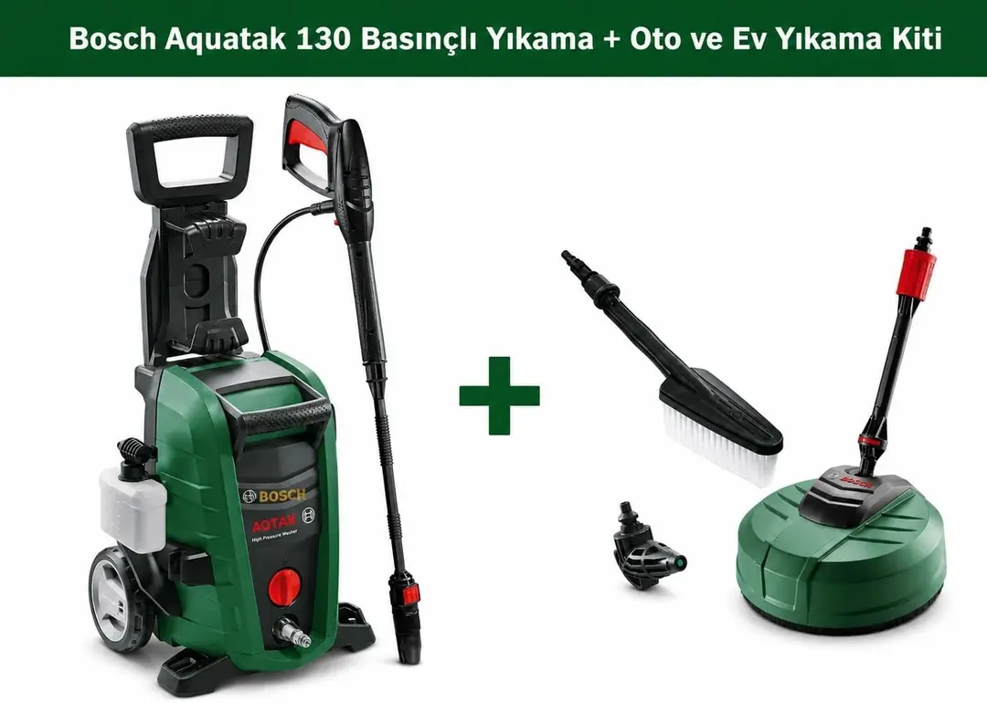 Bosch Aquatak 130 Basınçlı Yıkama + Oto ve Ev Yıkama Kiti 0615992626