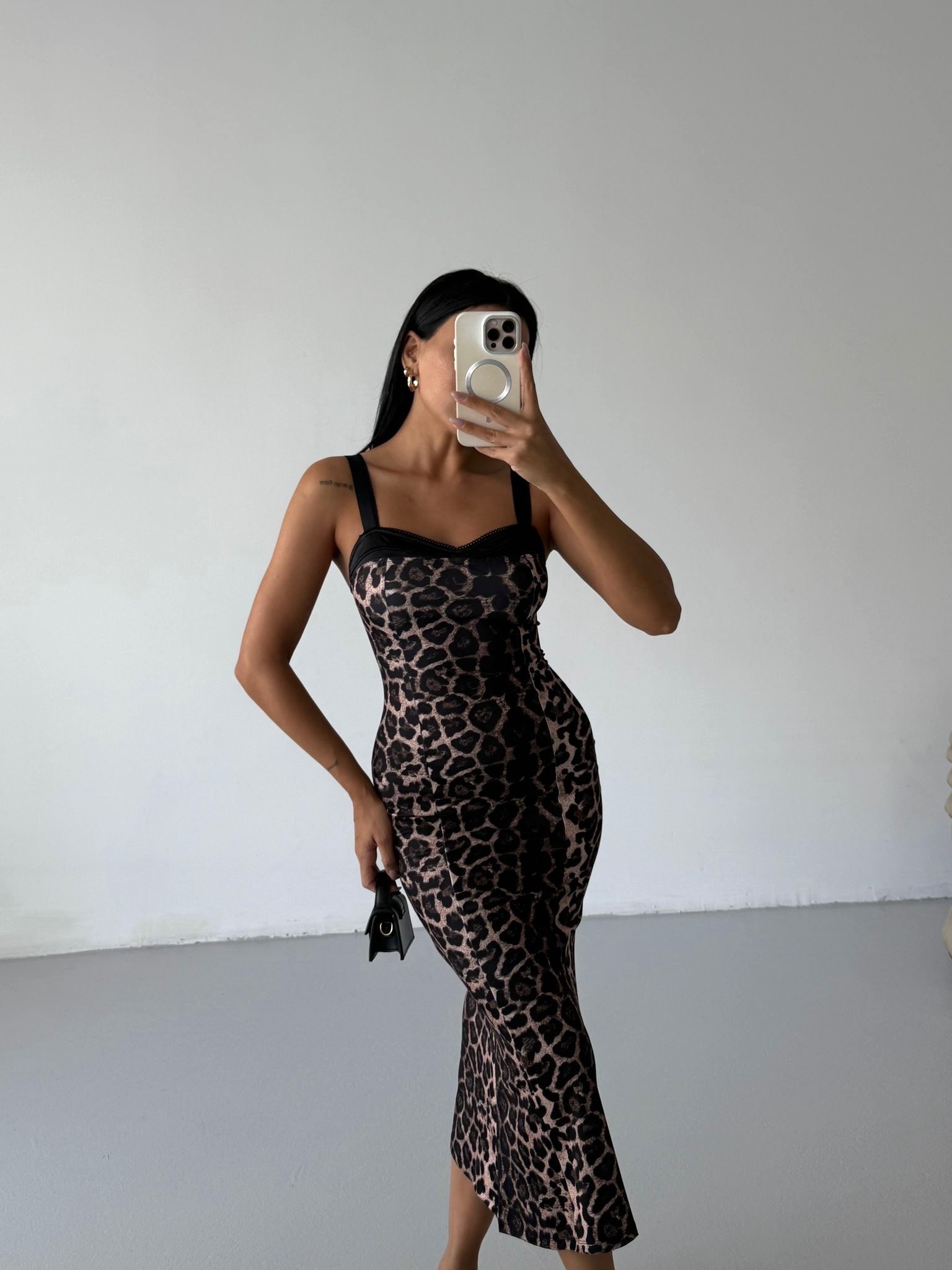 Askılı Leopar Elbise