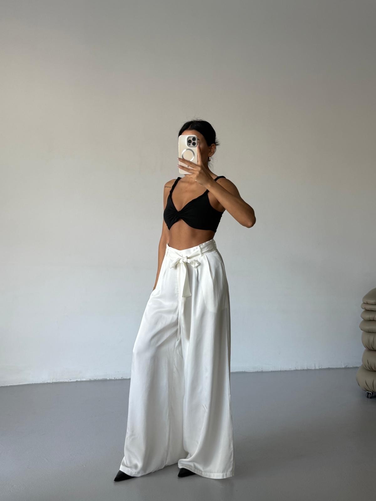 Kuşaklı Saten Pantolon 