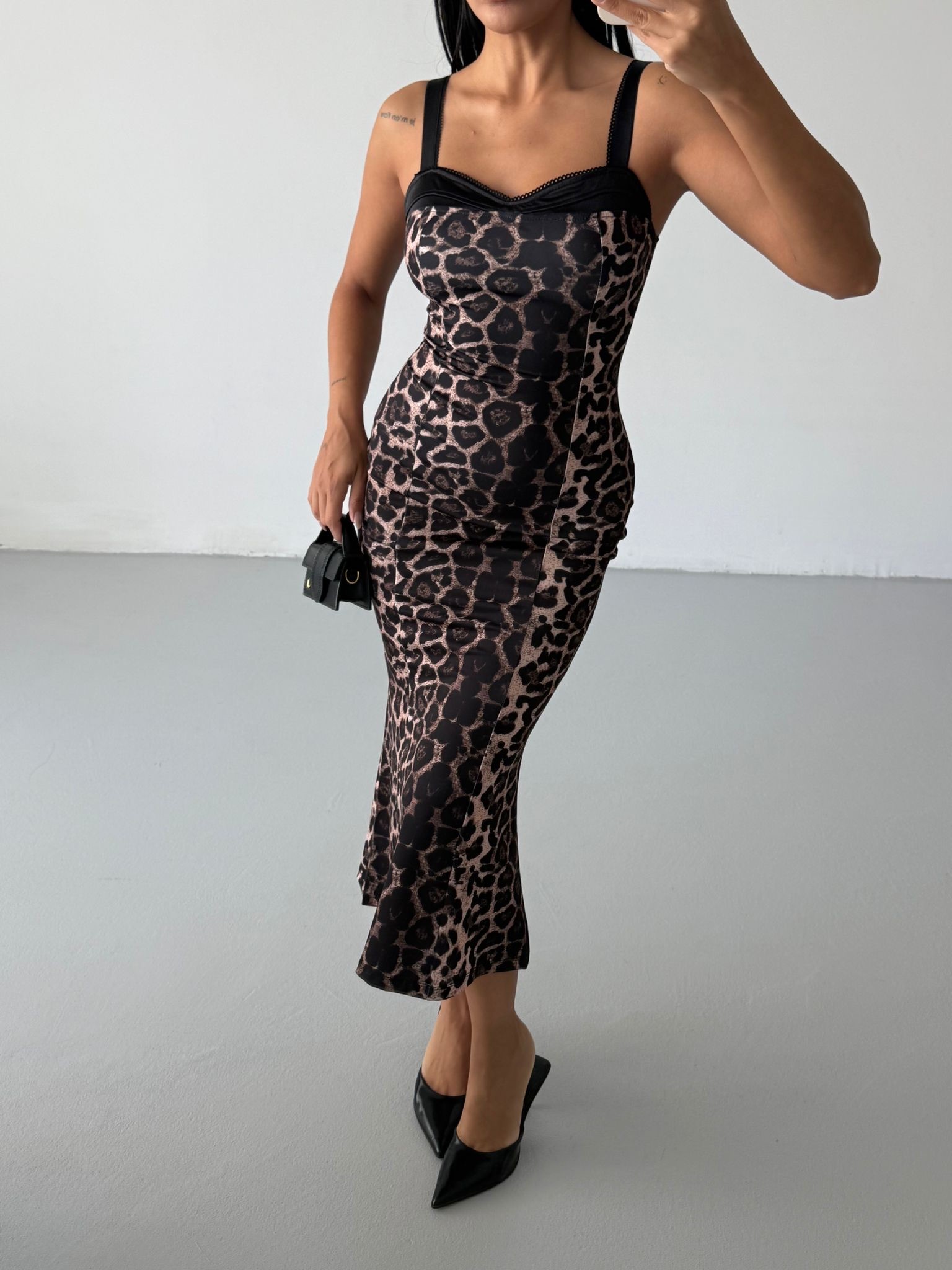Askılı Leopar Elbise
