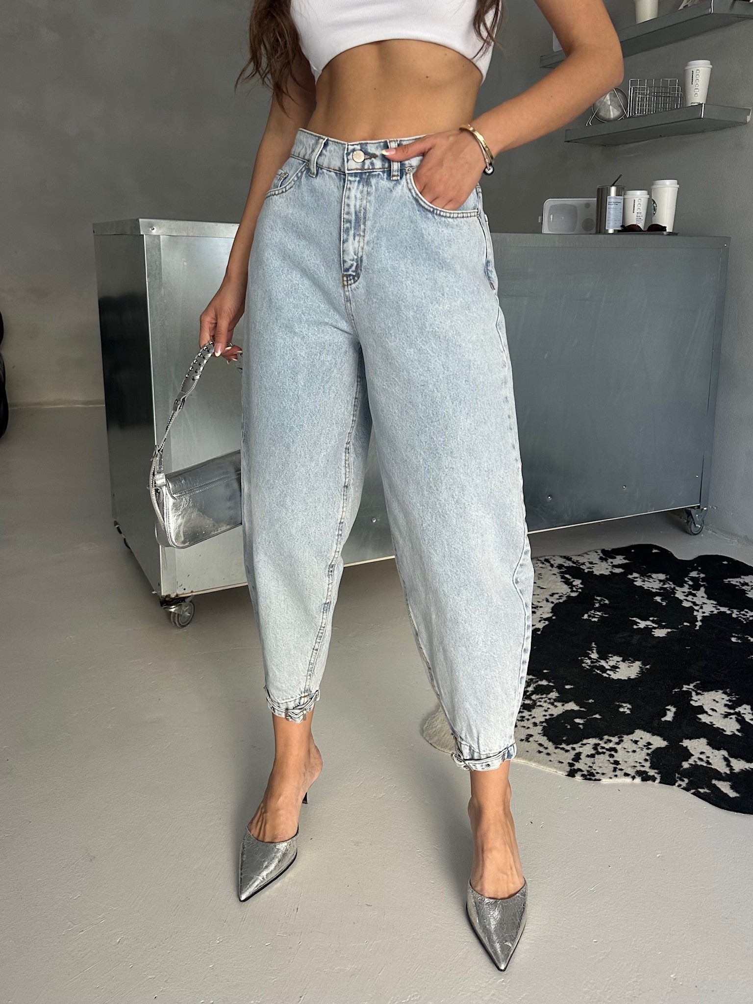 Paça Tokalı Denim Pantolon 