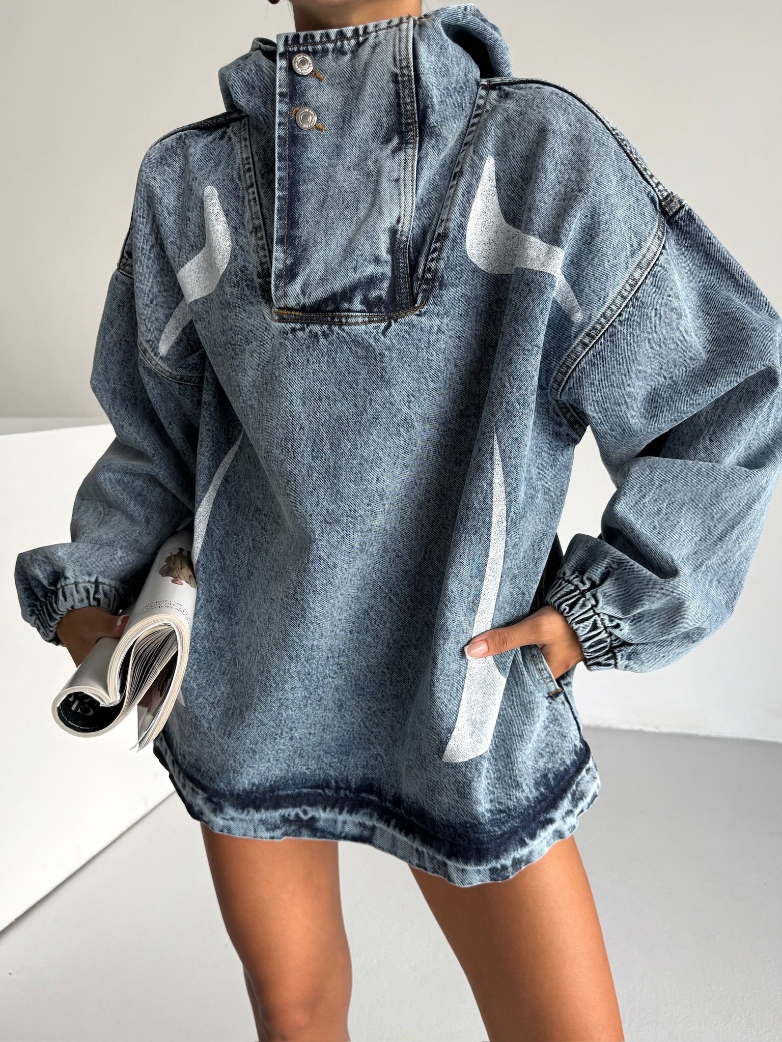 Kapşonlu Oversize Jeansweat