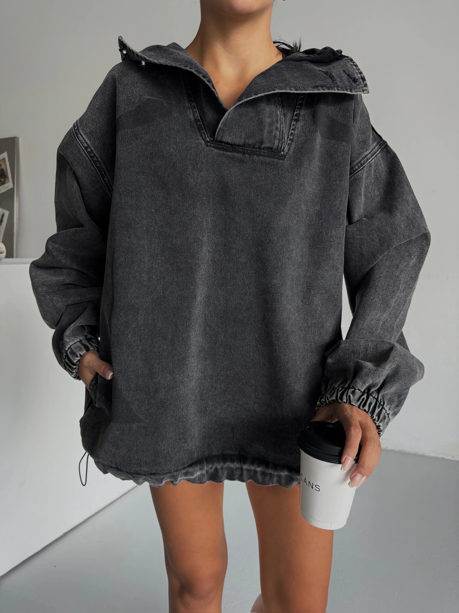 Kapşonlu Oversize Jeansweat