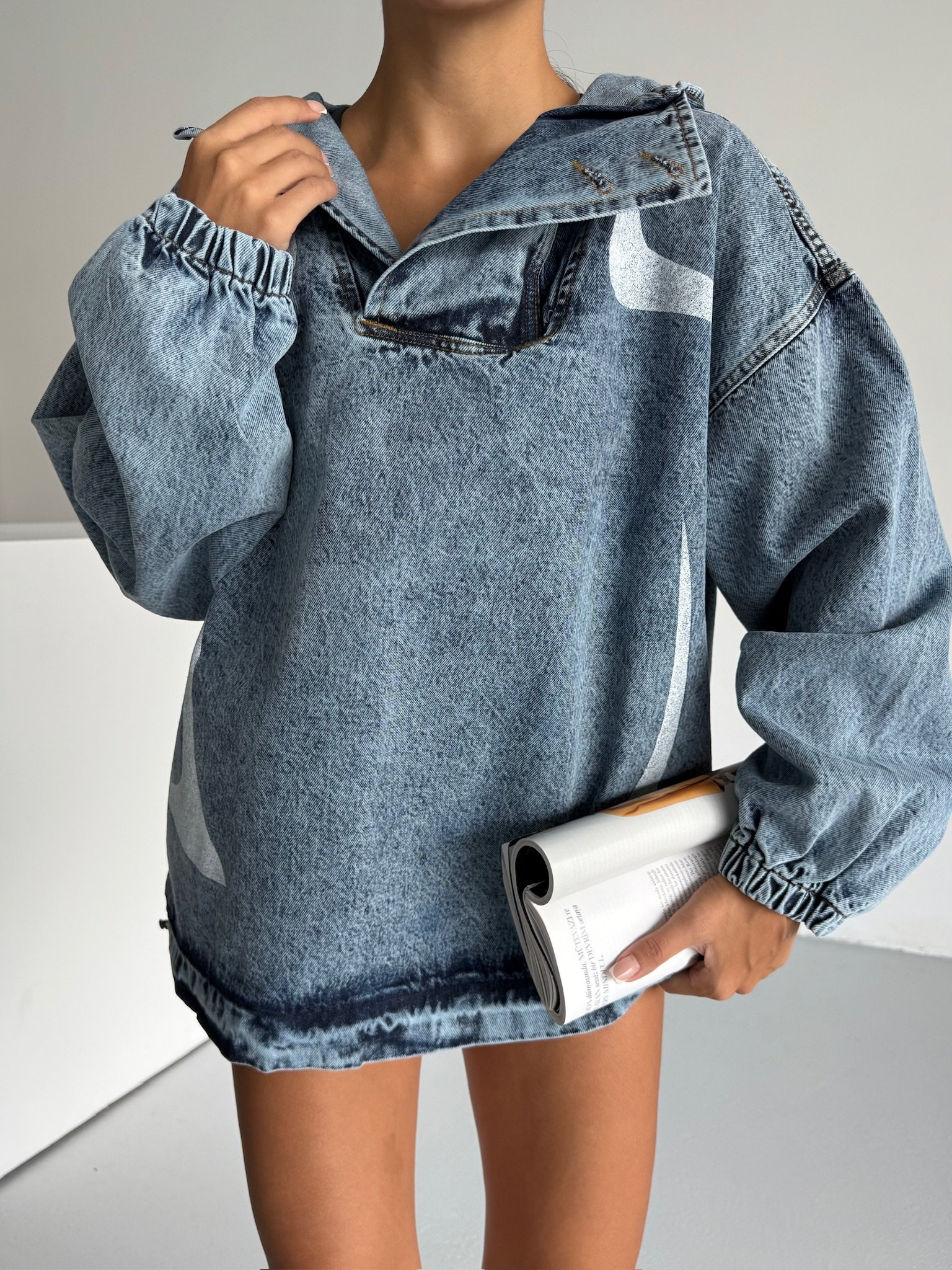 Kapşonlu Oversize Jeansweat