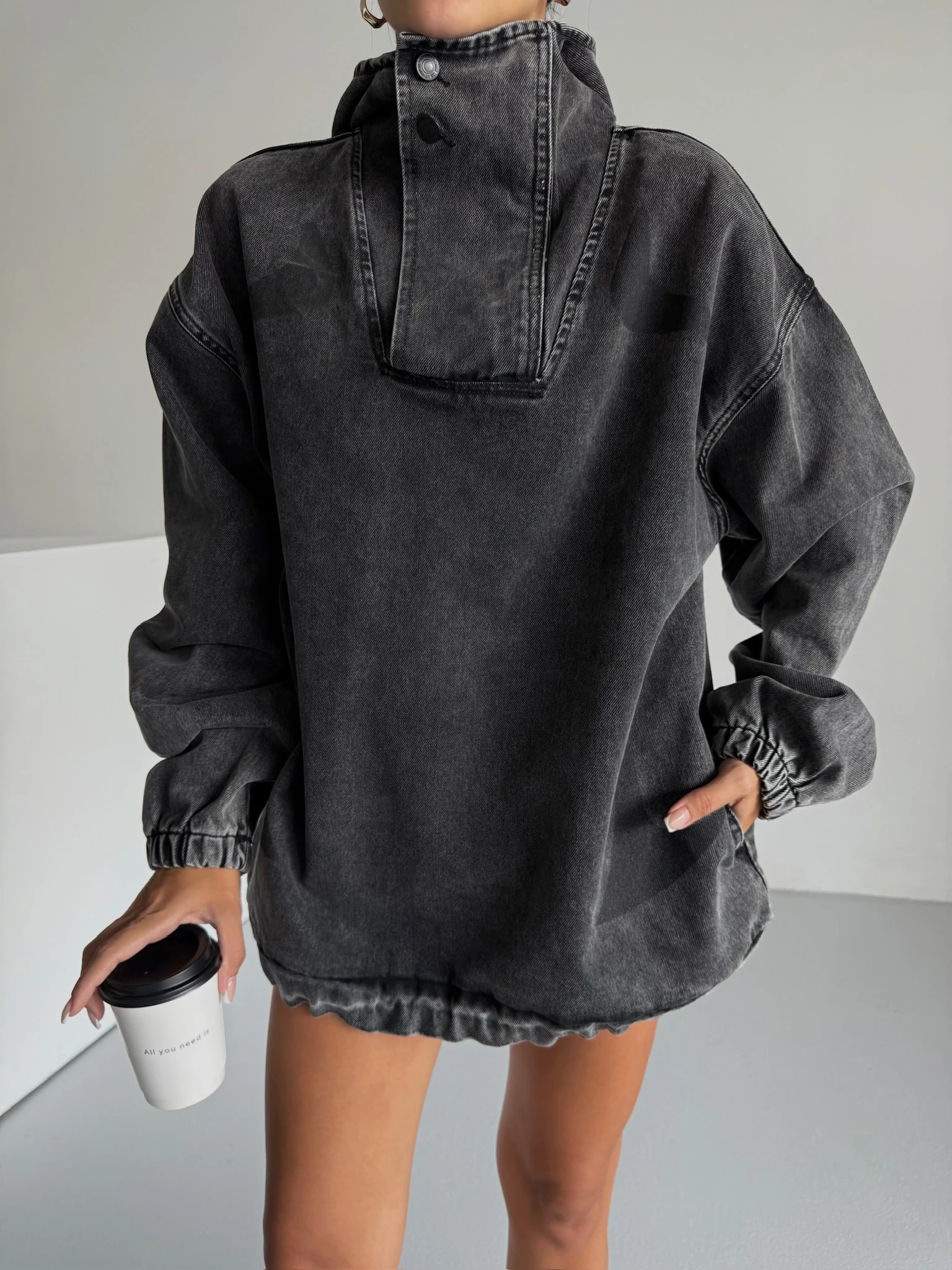 Kapşonlu Oversize Jeansweat