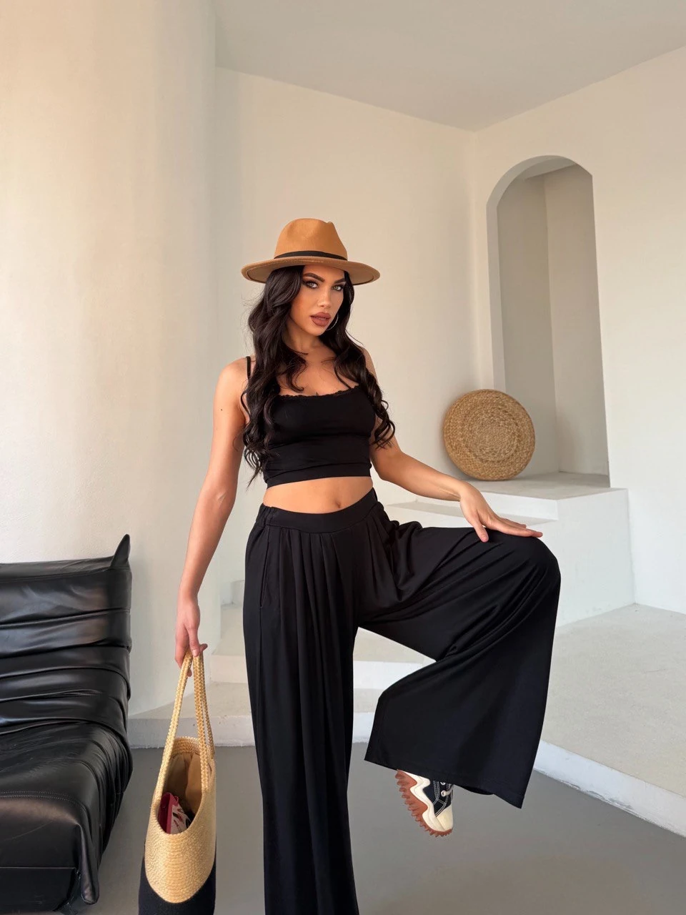 Pileli Modal Palazzo Pantolon 