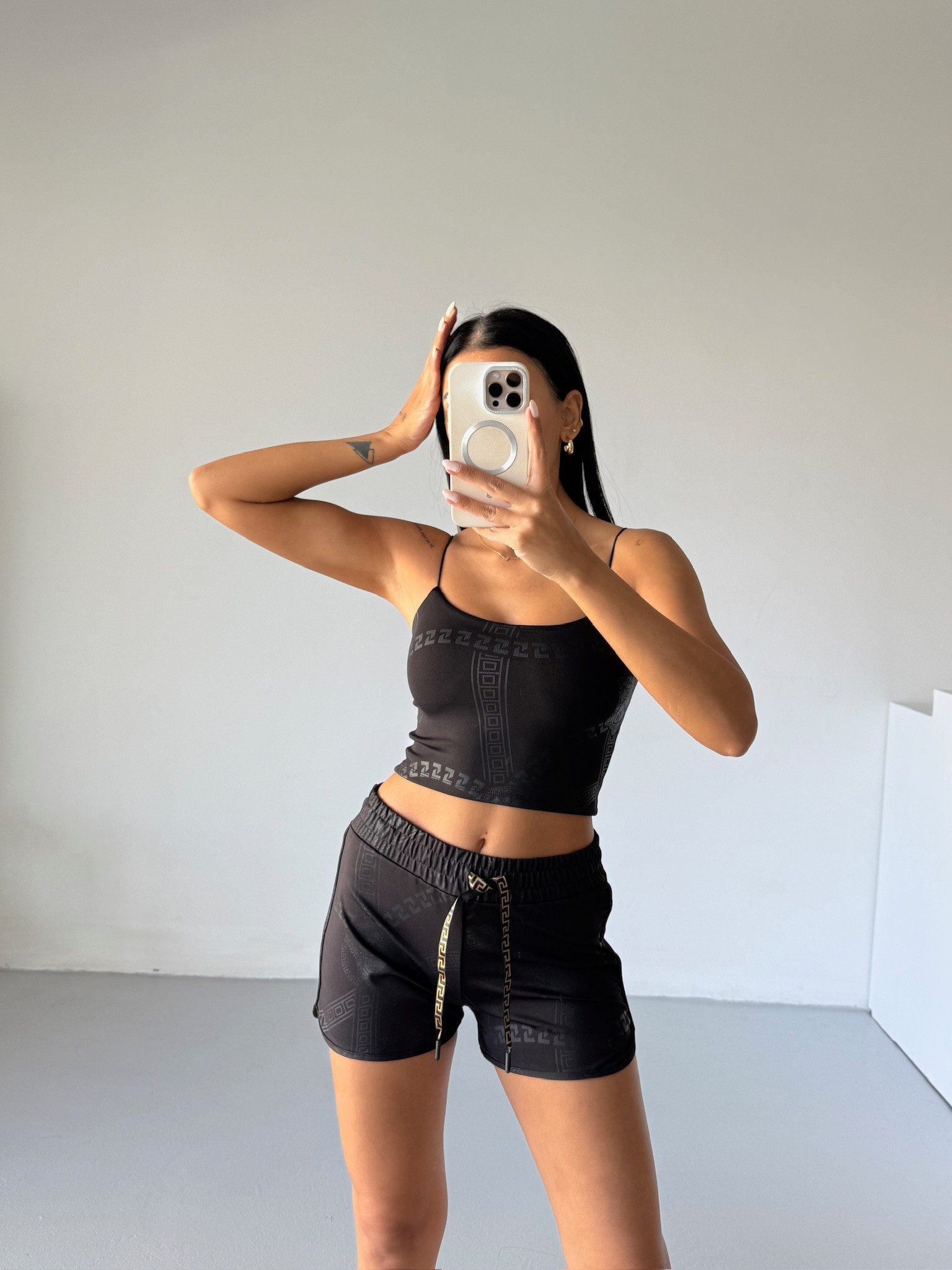 İp Askılı Crop Şort Takım 