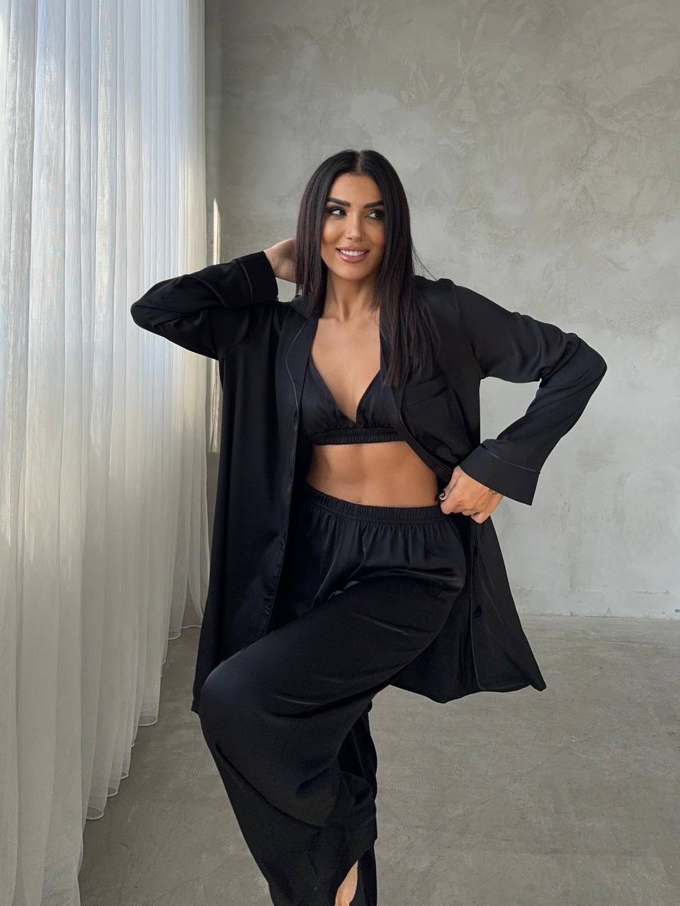 Armani Saten 3’lü Gecelik Takım 