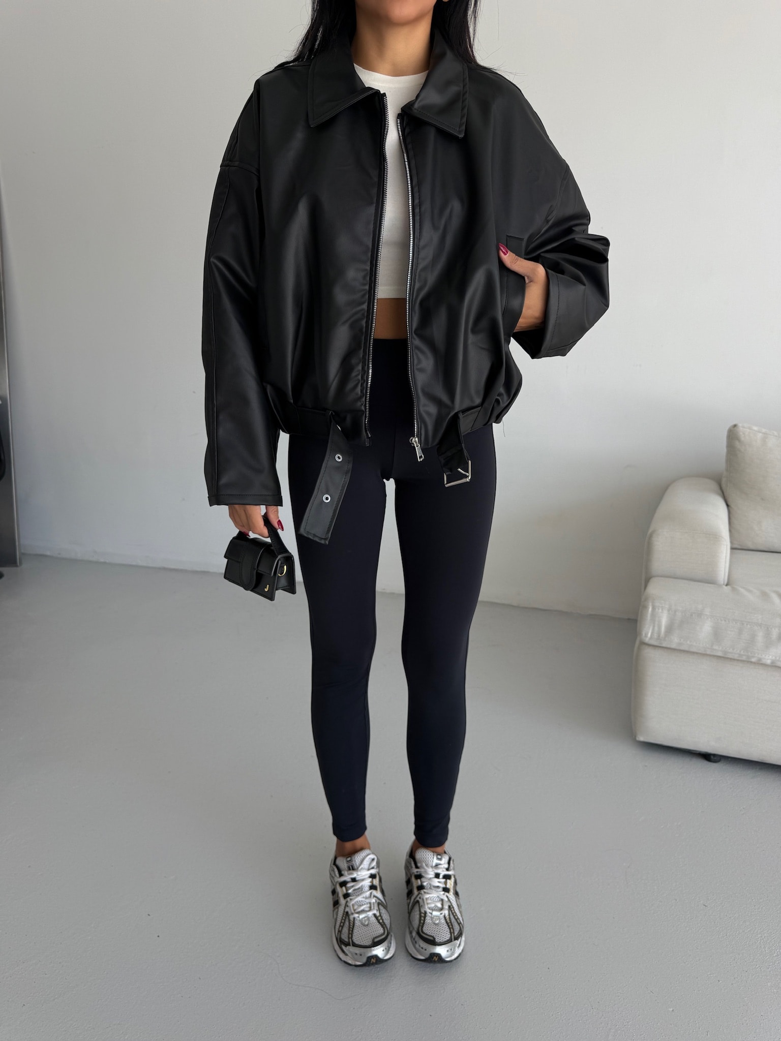 Bomber Kemerli Deri Ceket