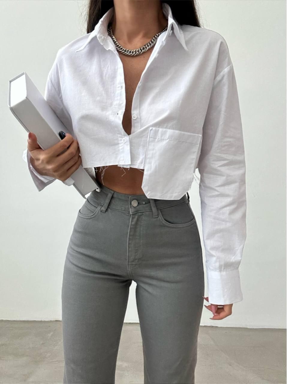 Cep Detail Crop Shirt