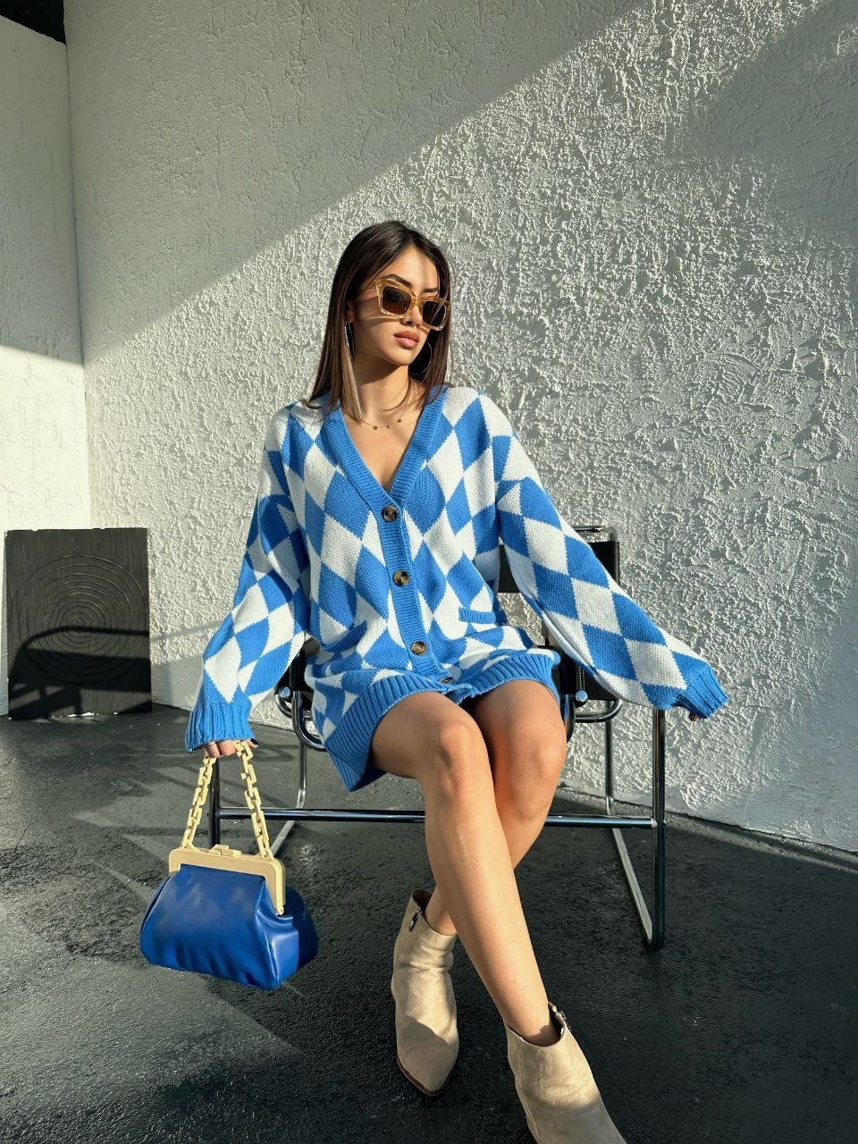 Blue Oversize Triko Hırka