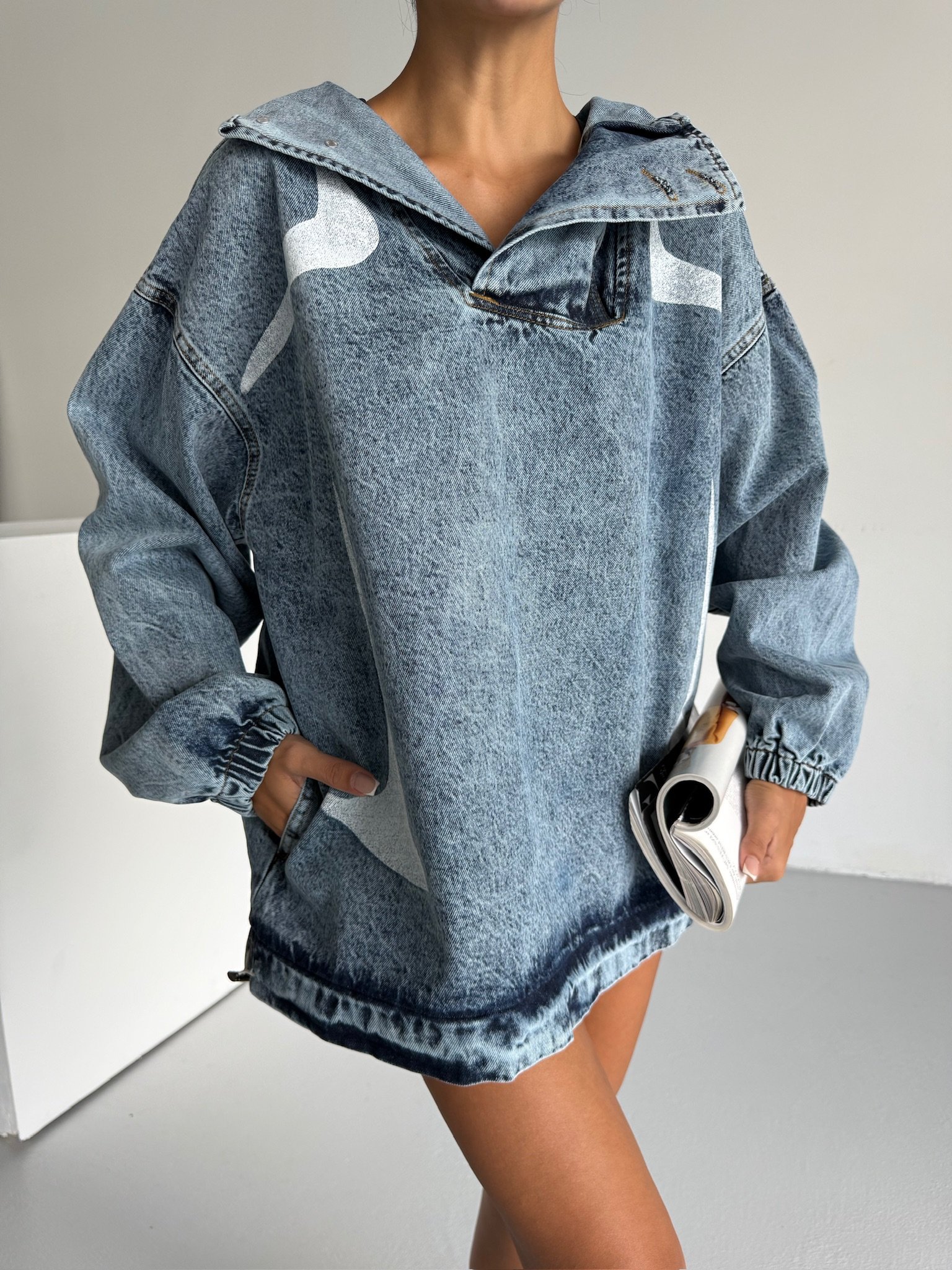 Kapşonlu Oversize Jeansweat