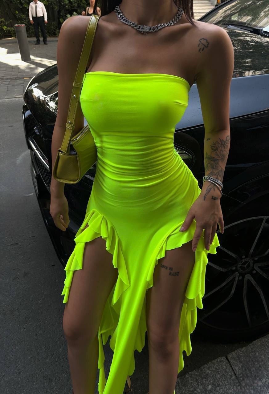 Neon Fırfırlı Elbise