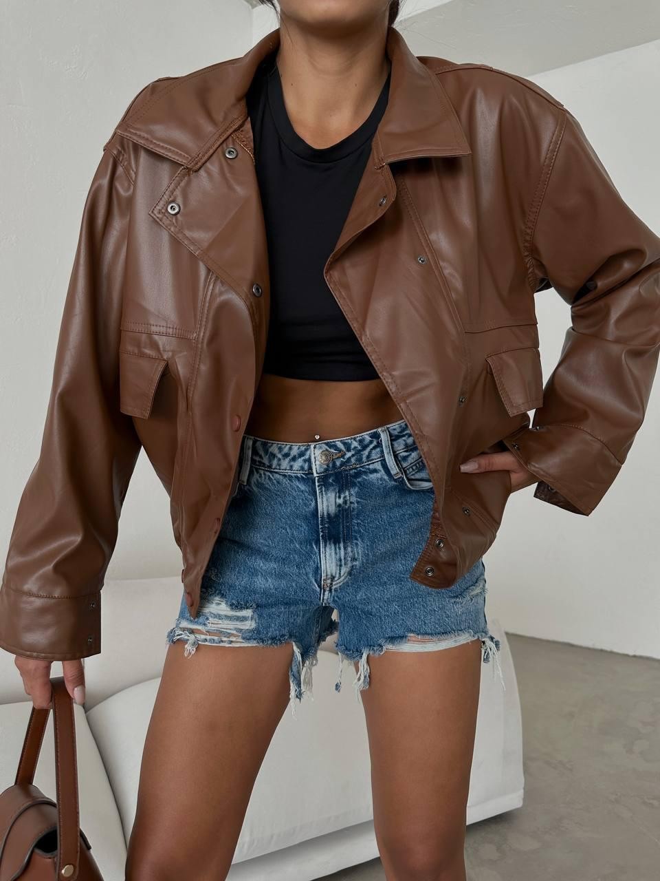 Leather Jacket With Oversize Pocket
