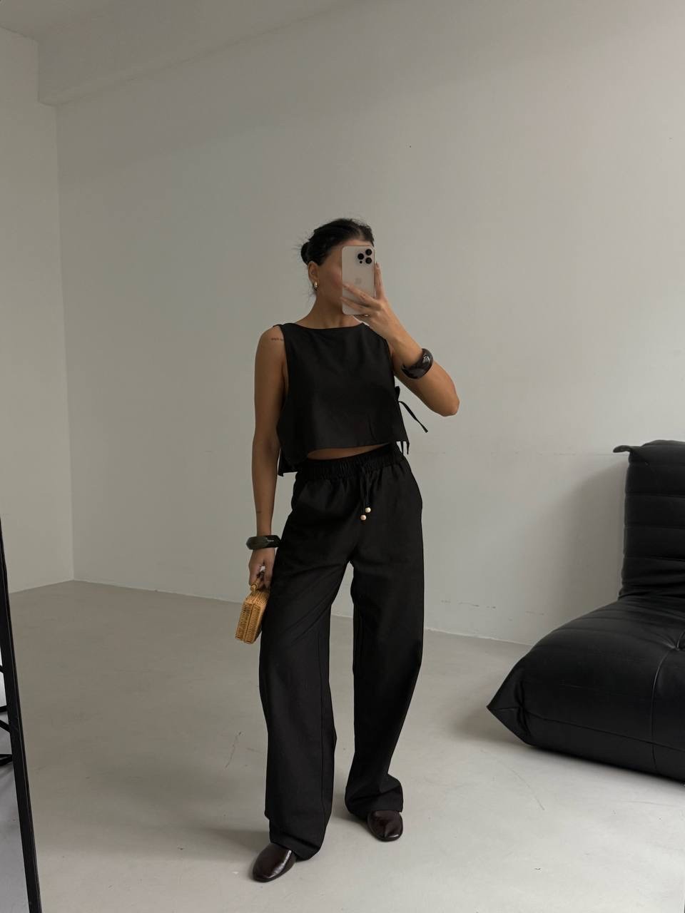 Yan Bağcıklı Crop Pantolon Takım 