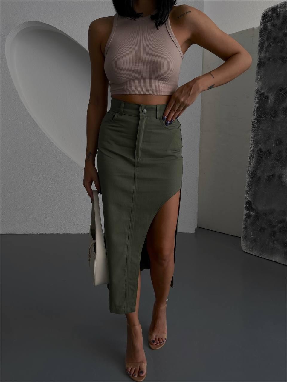 Asymmetric Gabardin Skirt