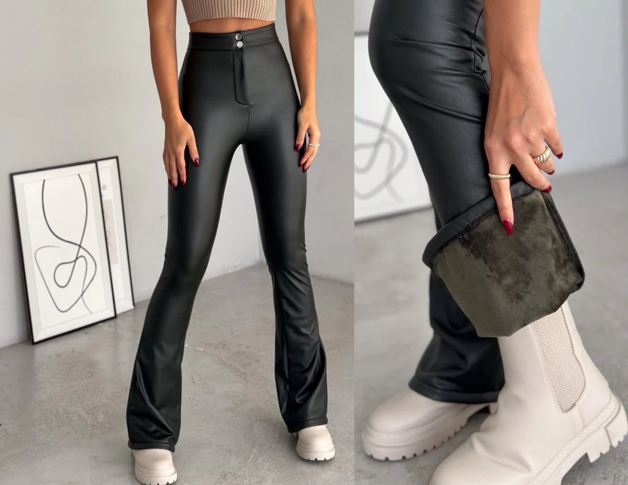 Şardonlu Deri İspanyol Pantolon 