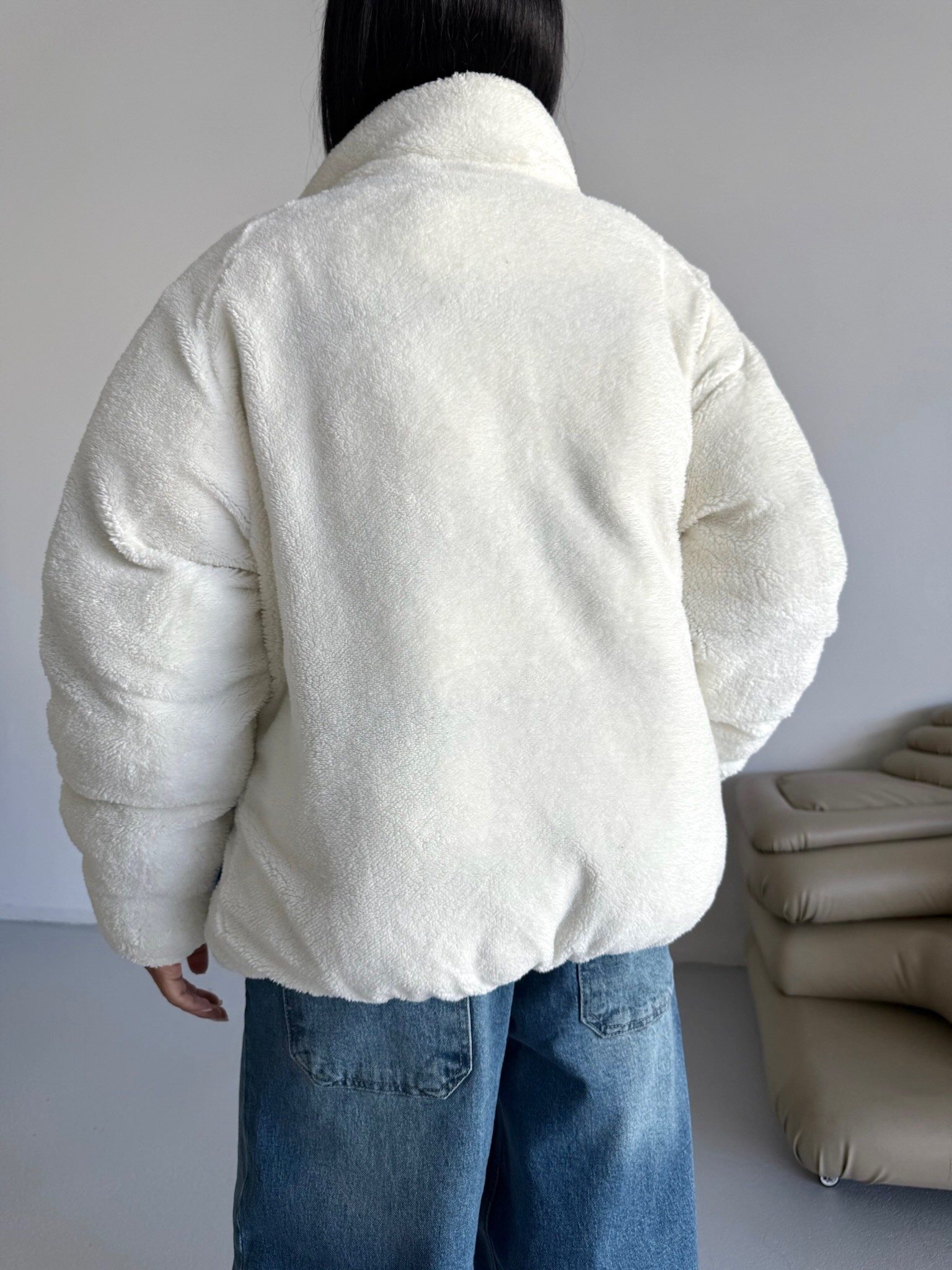 Çift Taraflı Unisex Peluş Şişme Mont