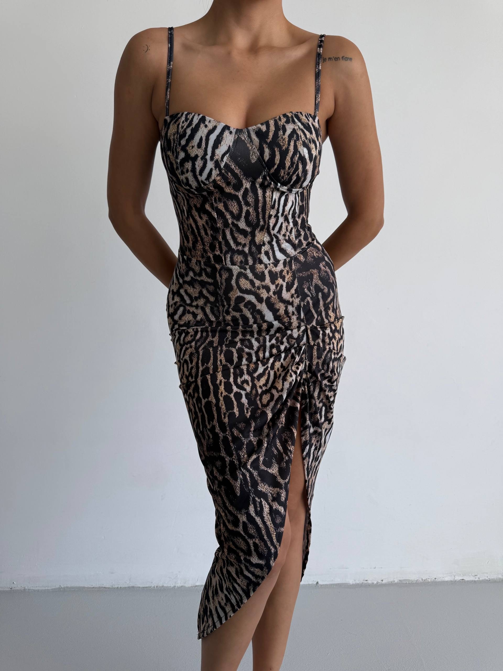 Askılı Leopar Elbise