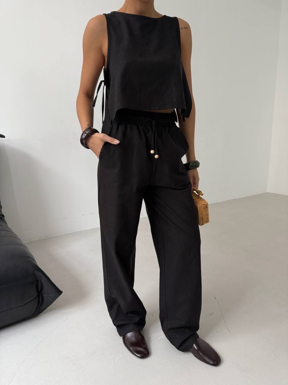 Yan Bağcıklı Crop Pantolon Takım 