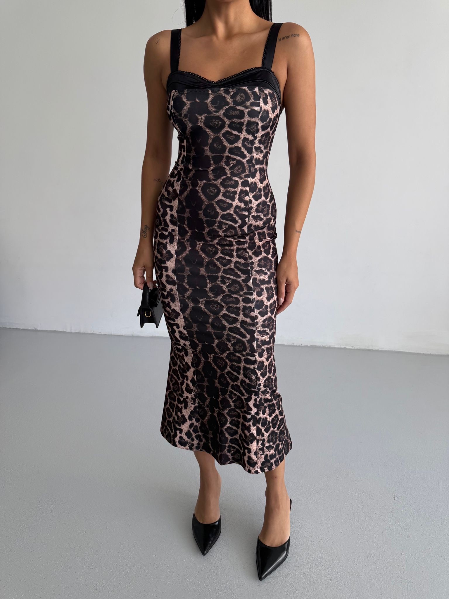 Askılı Leopar Elbise