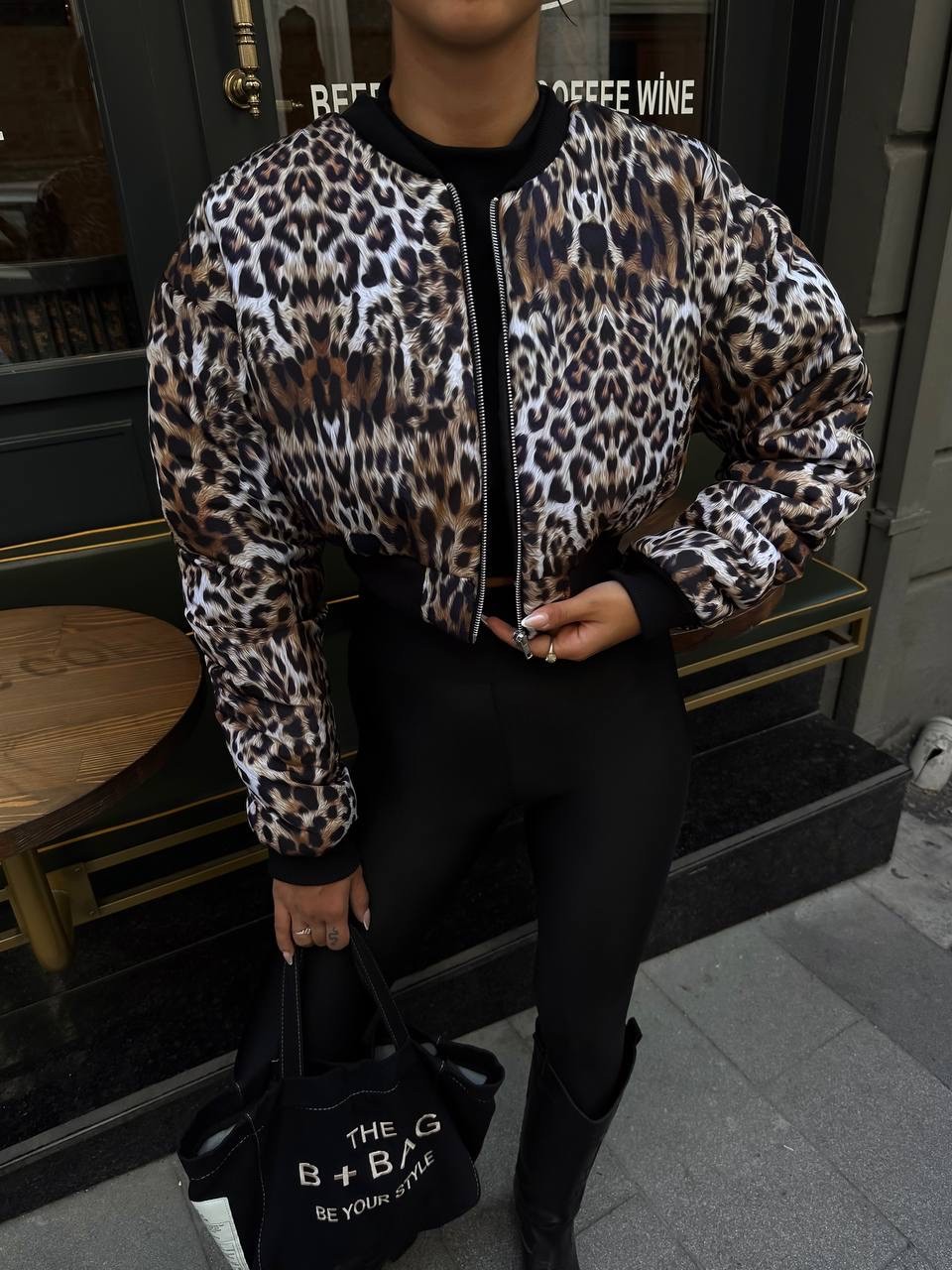 Leopar Bomber Crop Ceket