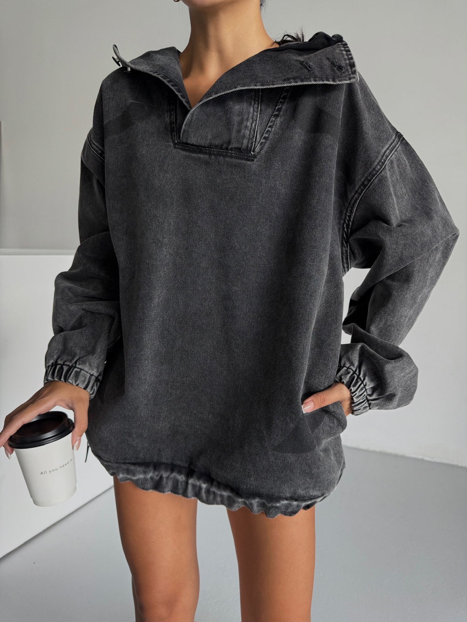 Kapşonlu Oversize Jeansweat