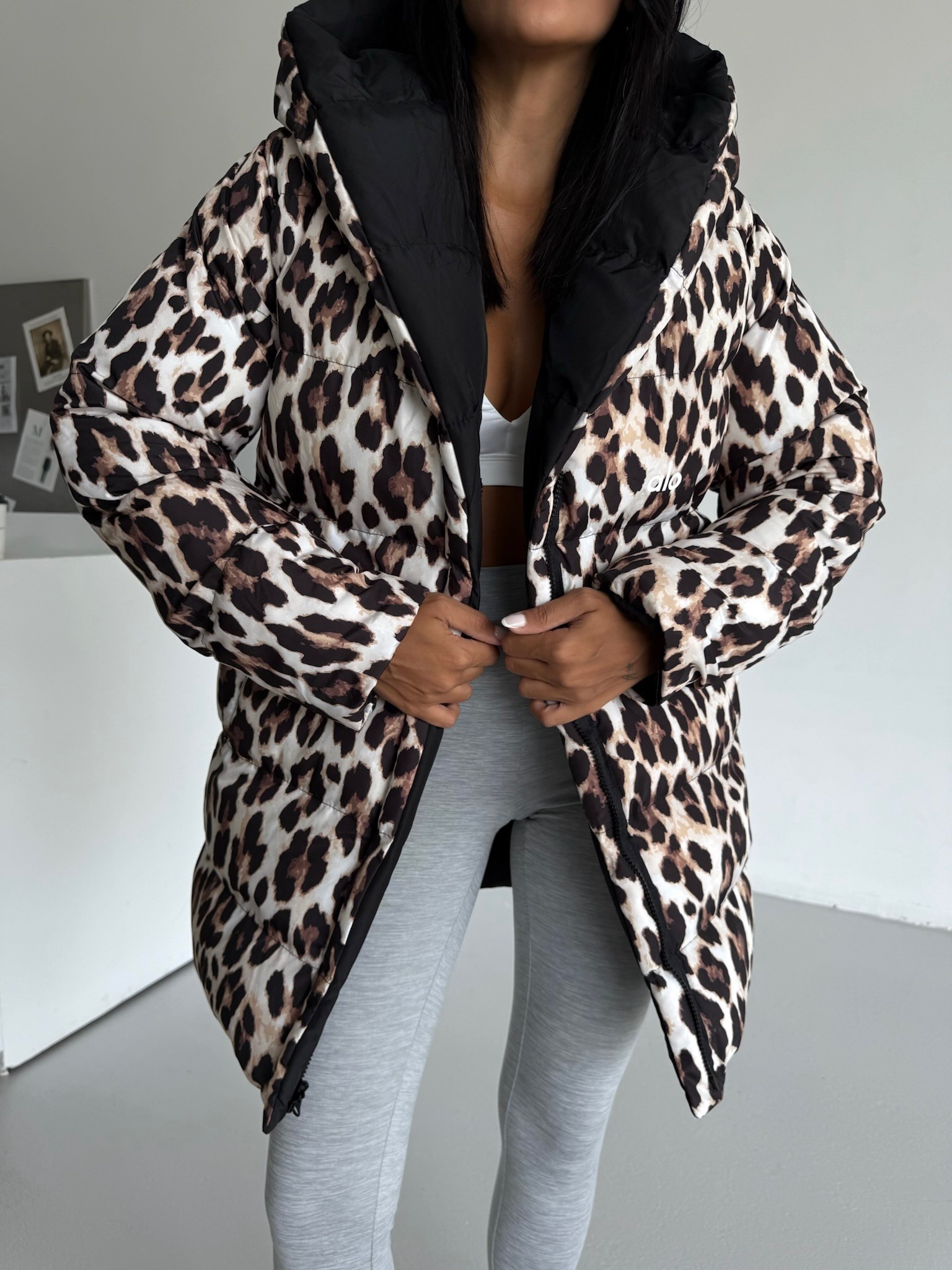 Çift Taraflı Leopar Şişme Mont