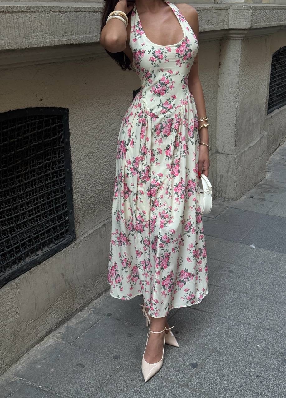 Sırt Bağcıklı Flower Elbise