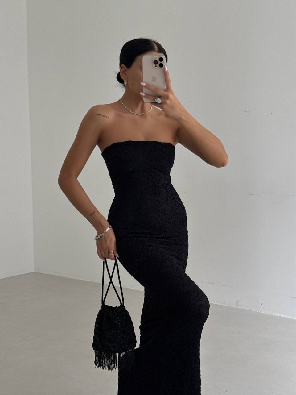 Straplez Dantel Maxi Elbise