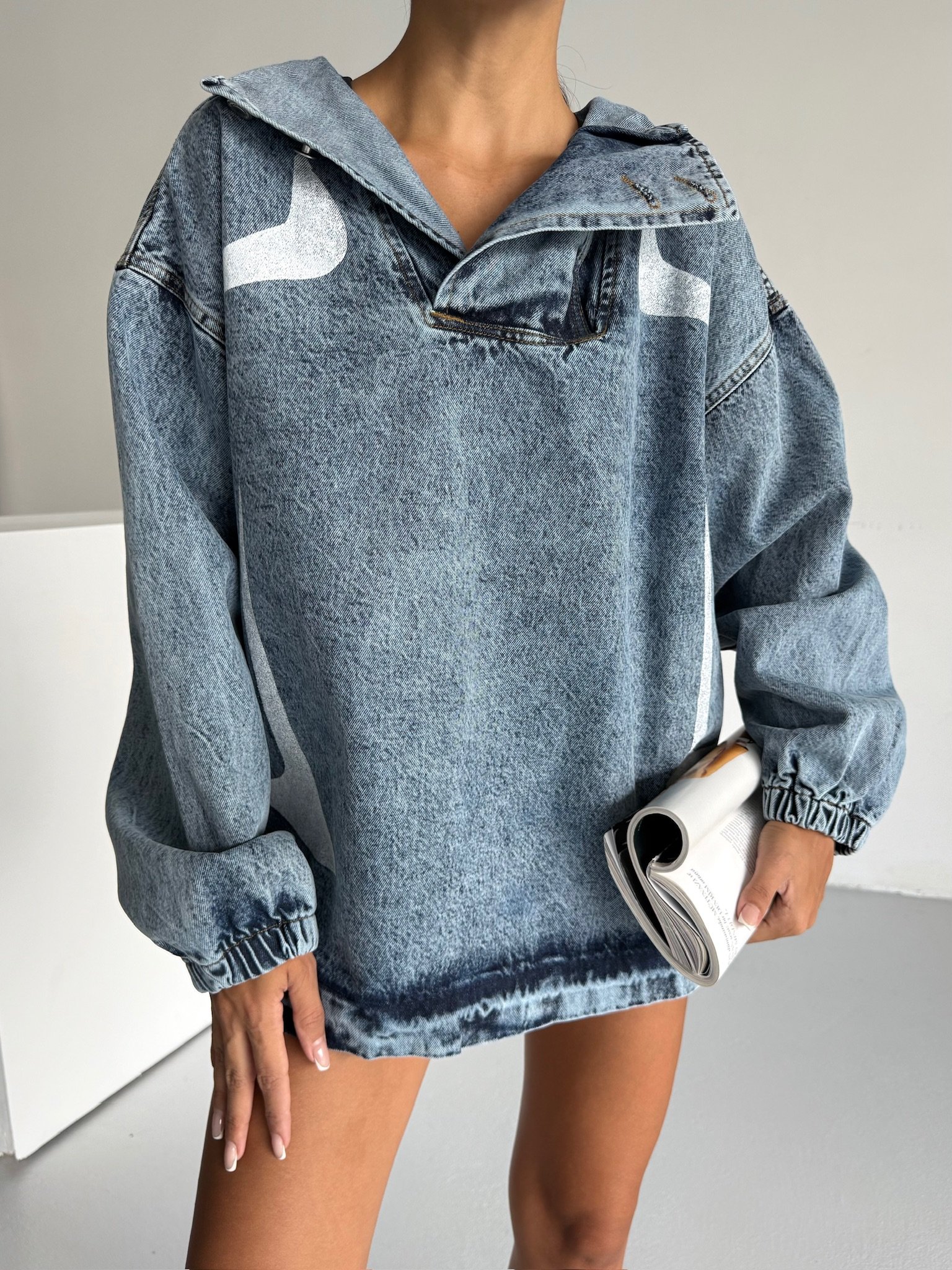 Kapşonlu Oversize Jeansweat