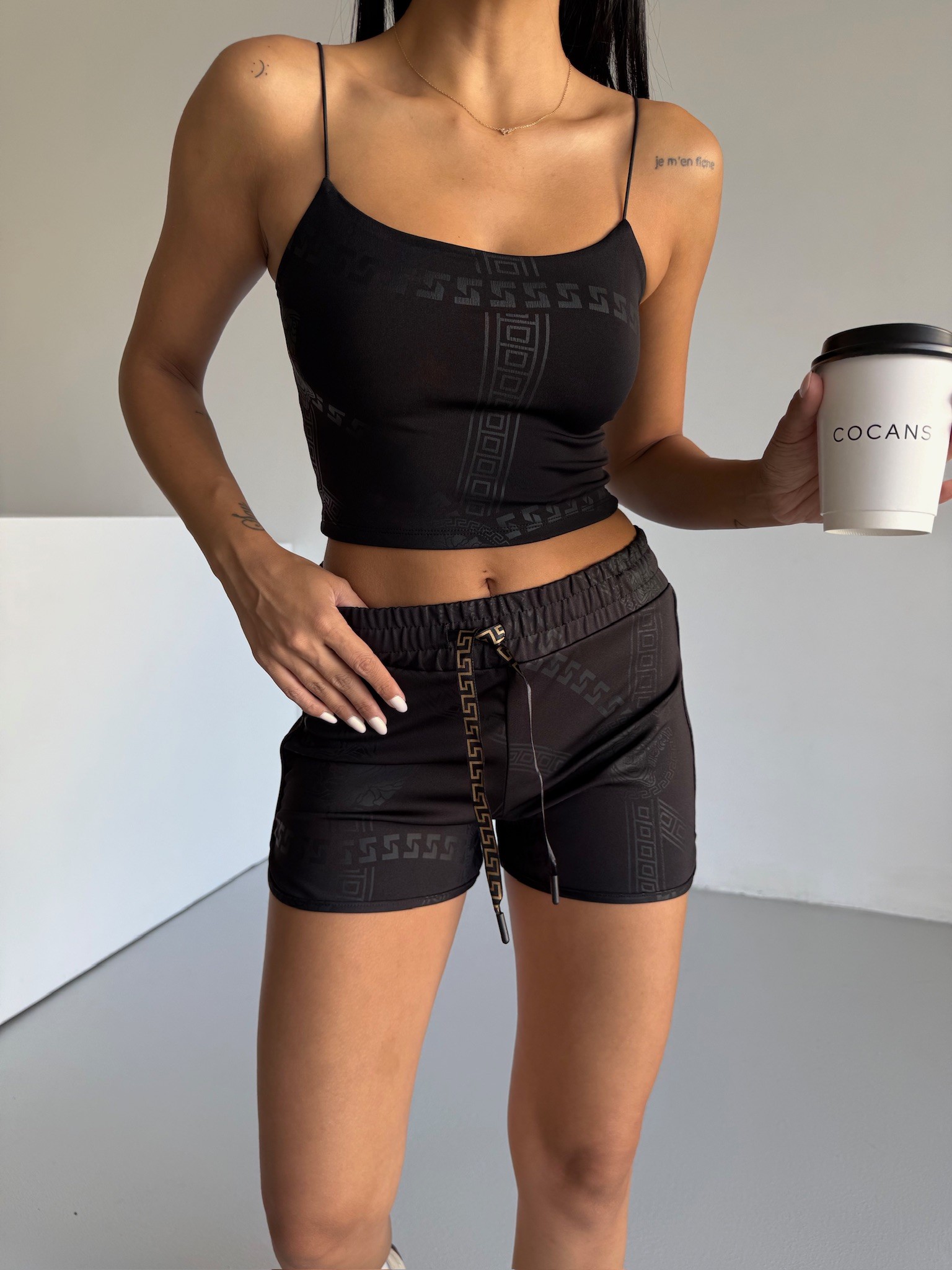 İp Askılı Crop Şort Takım 