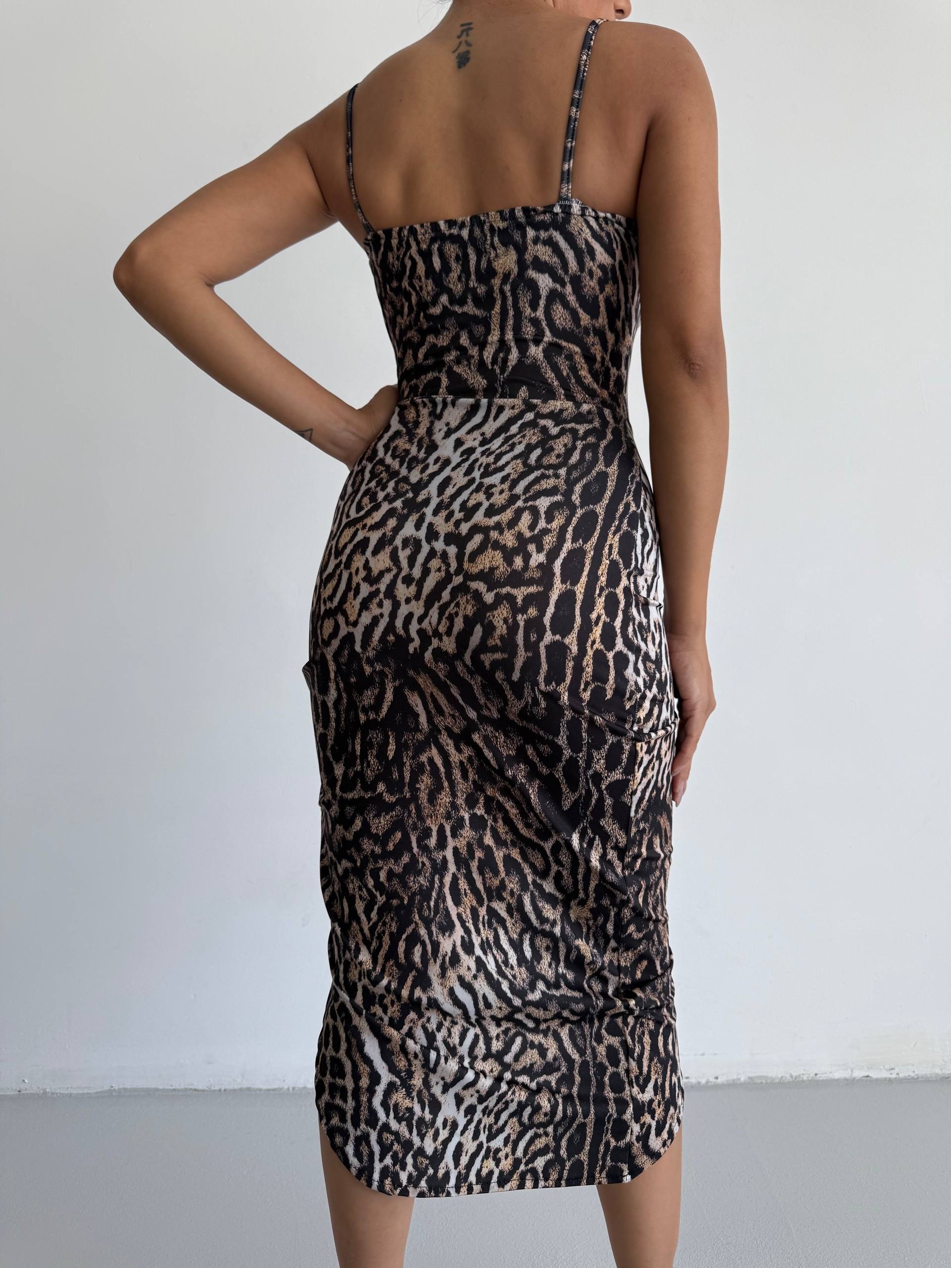 Askılı Leopar Elbise