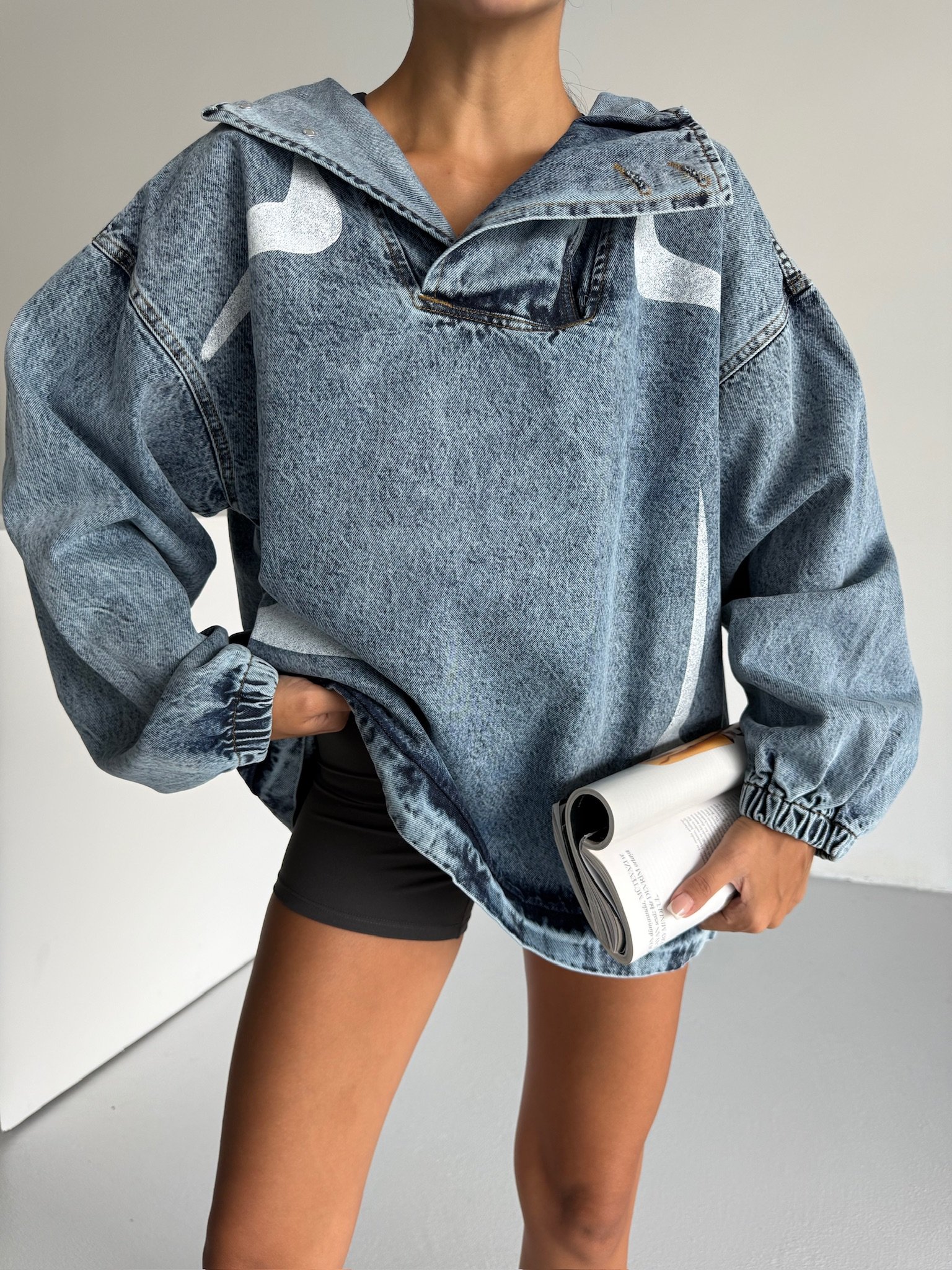 Kapşonlu Oversize Jeansweat