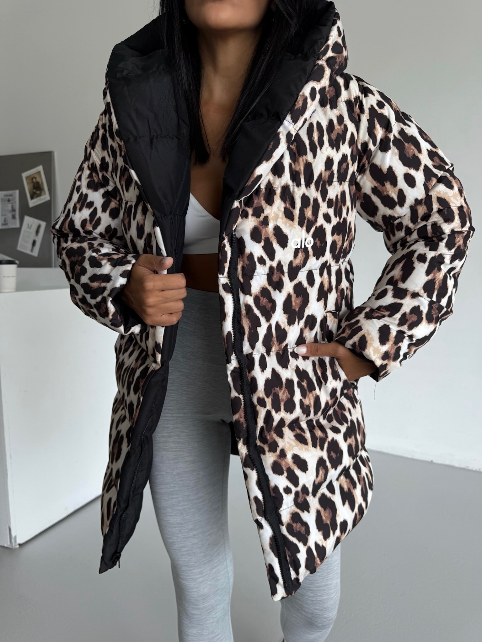 Çift Taraflı Leopar Şişme Mont