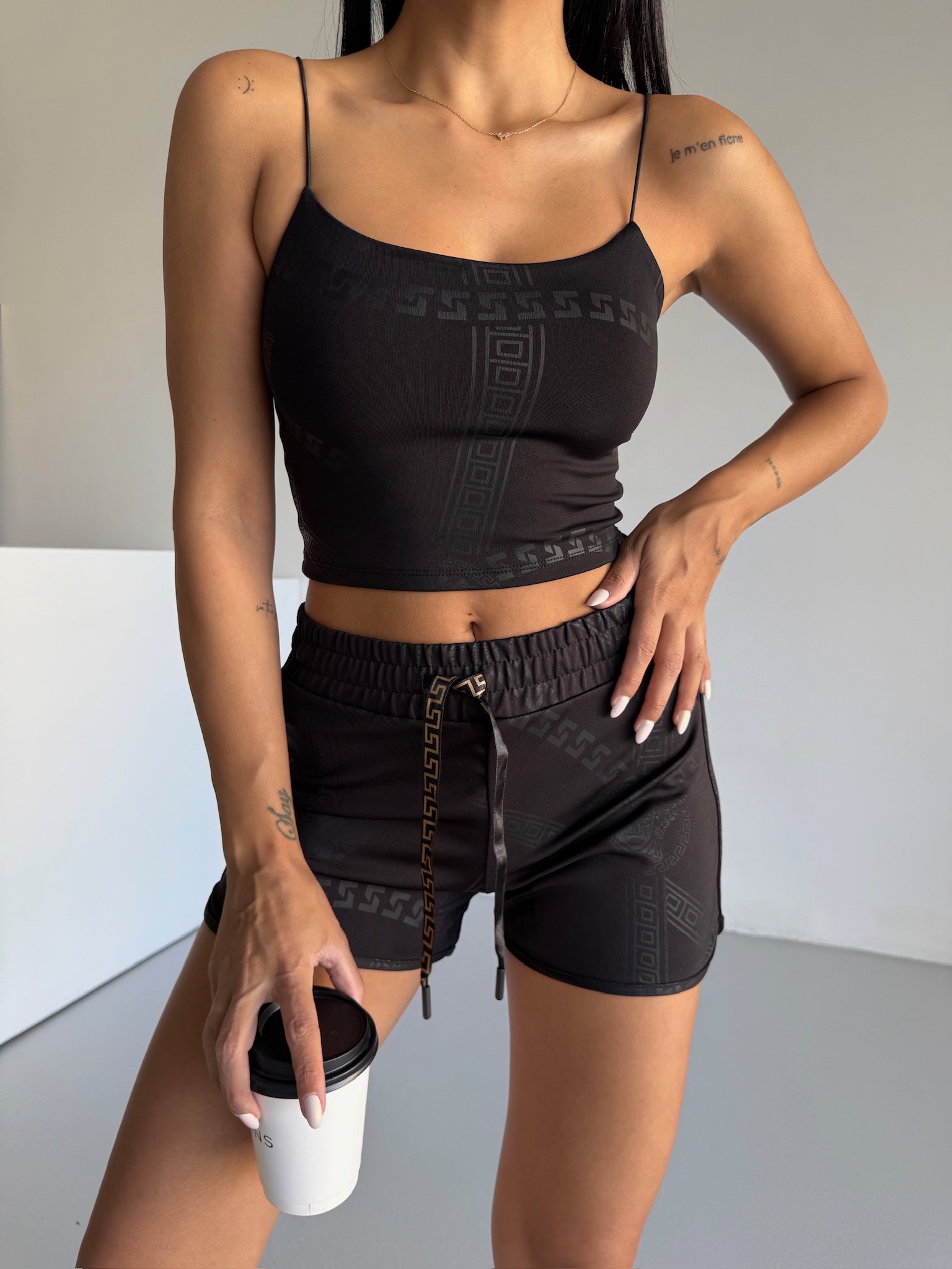 İp Askılı Crop Şort Takım 