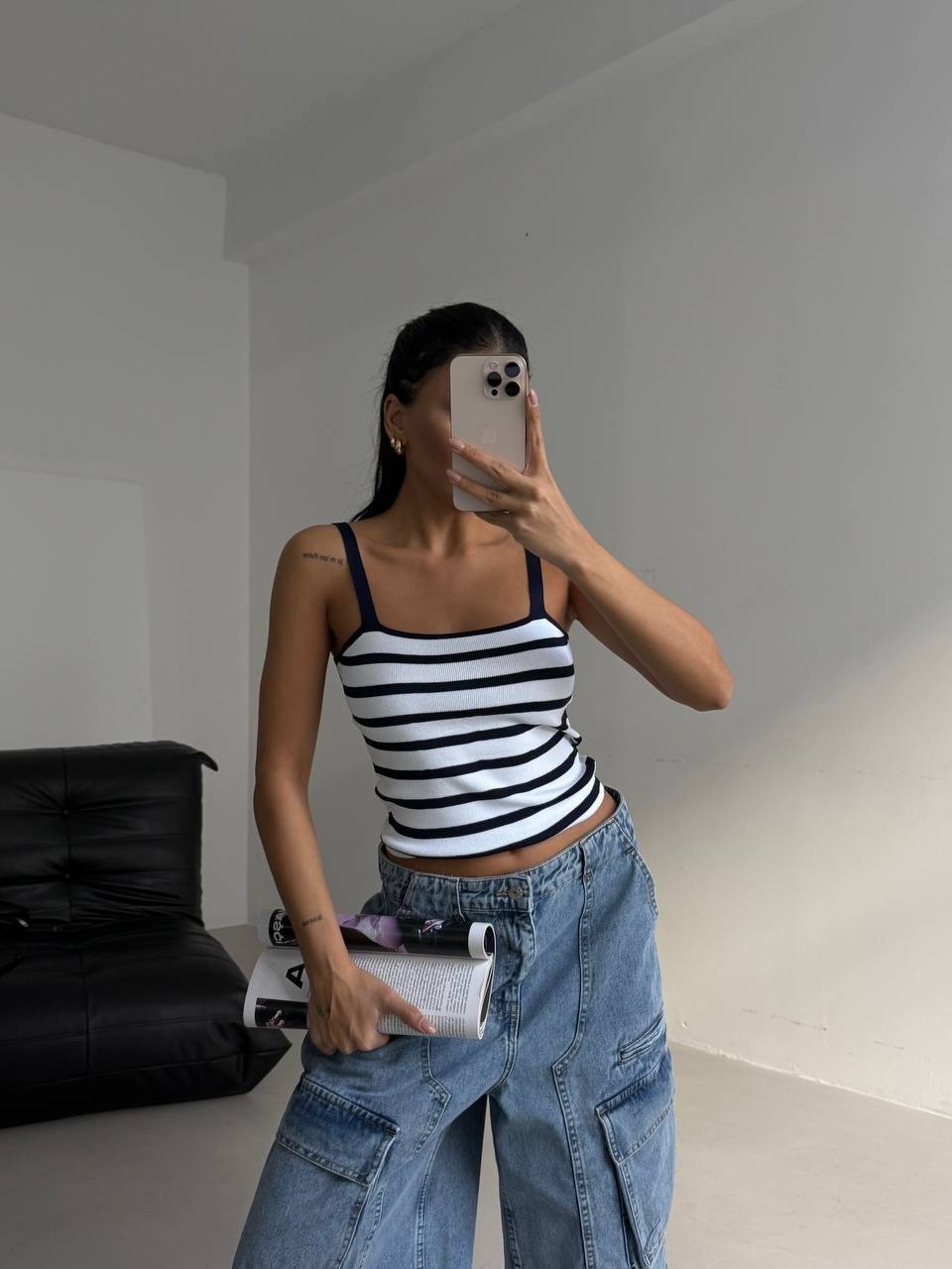 Çizgili Askılı Triko Bluz