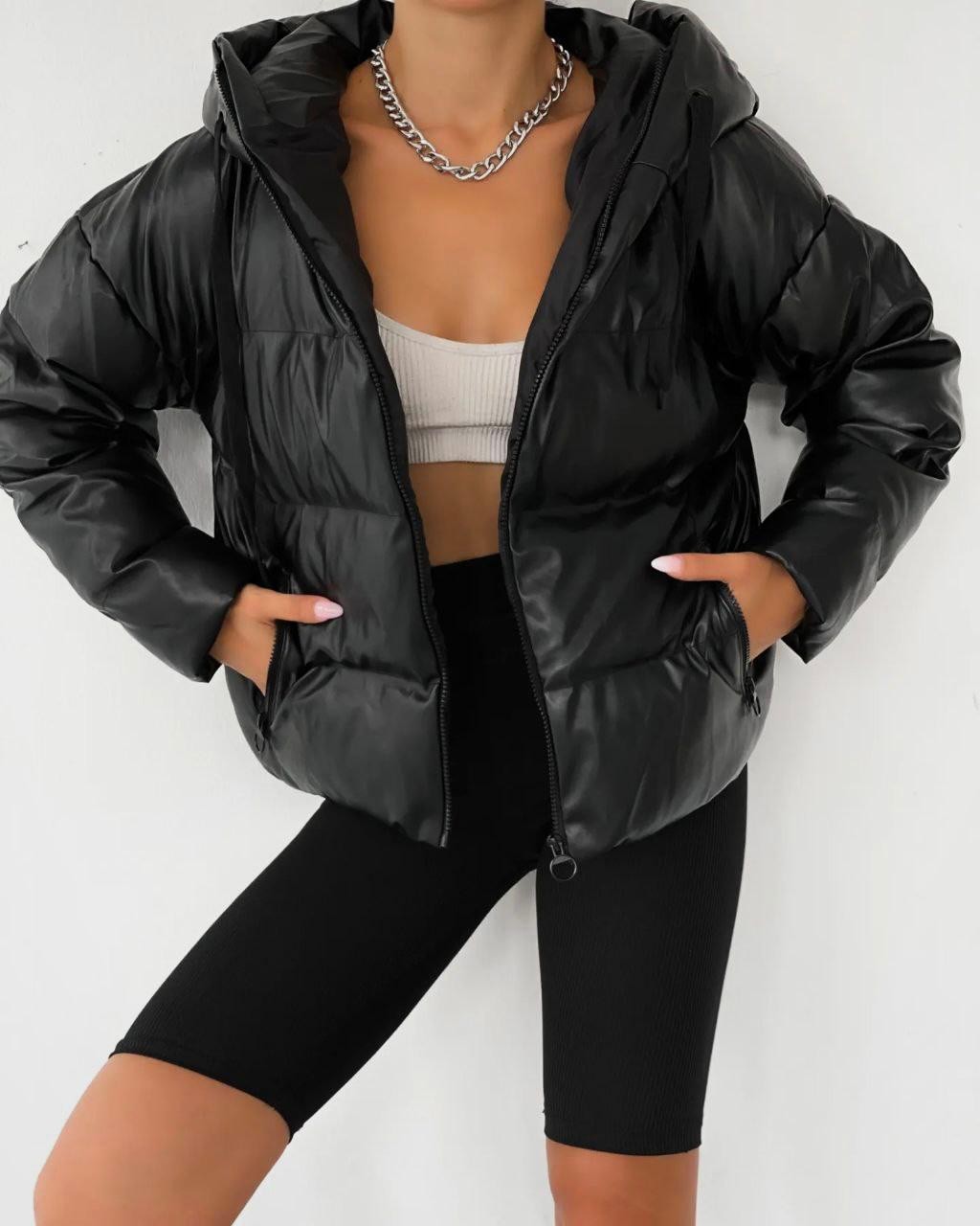 Hooded Leather Swelling Coat