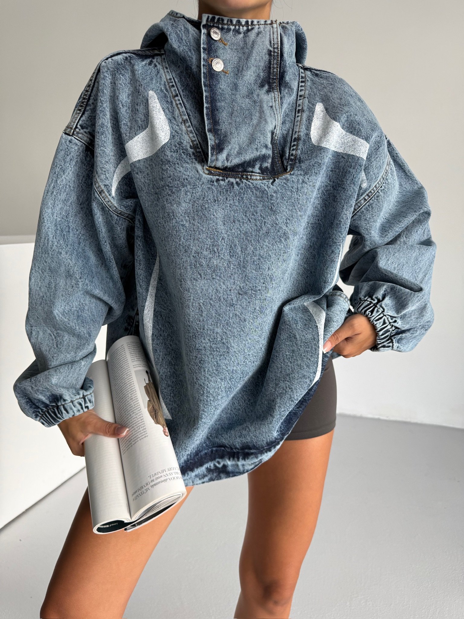 Kapşonlu Oversize Jeansweat