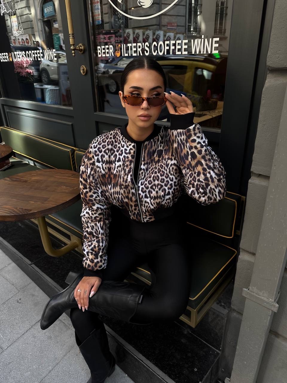 Leopar Bomber Crop Ceket