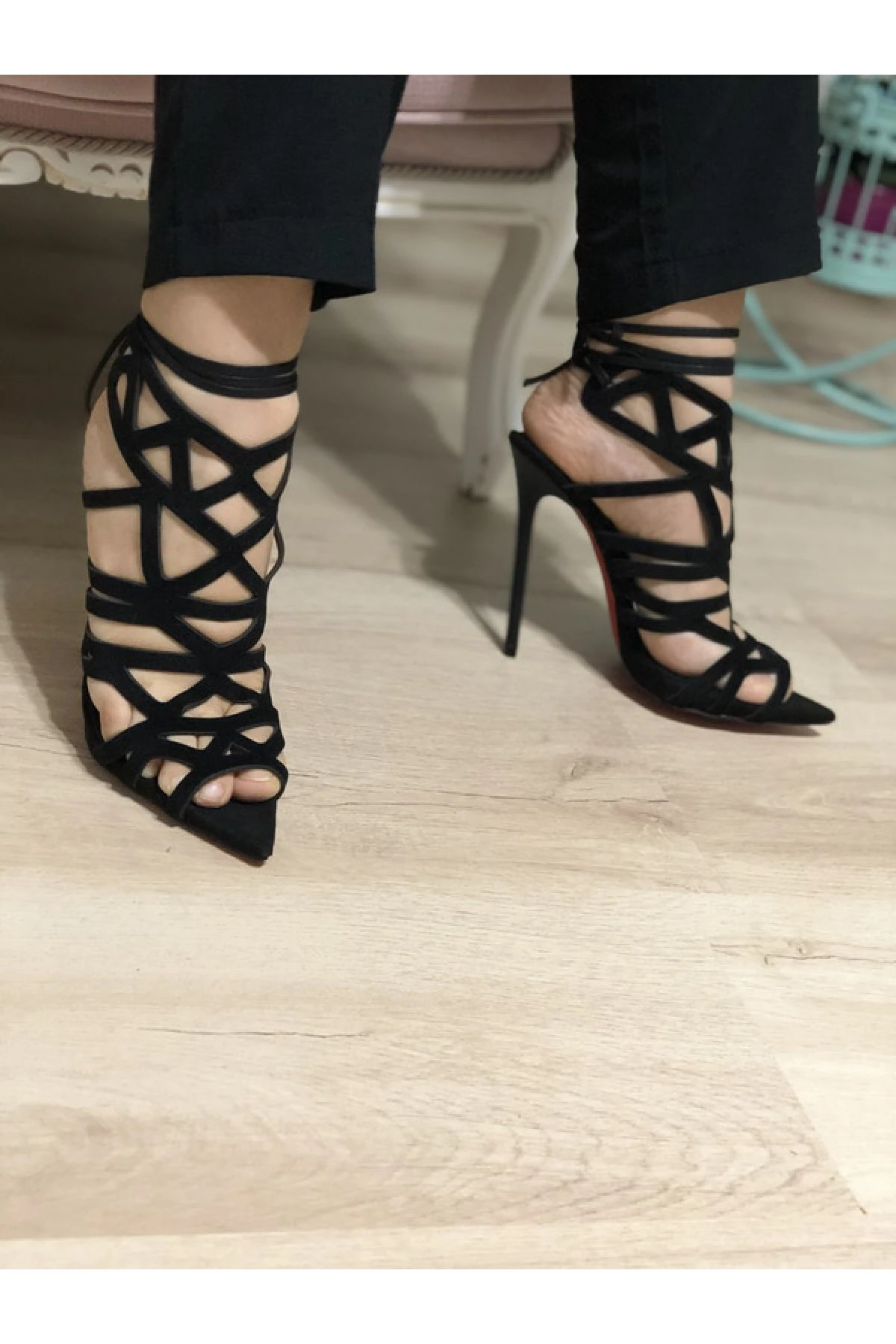 Kadın Siyah Kafes Gizli Platformlu Topuklu Ayakkabı