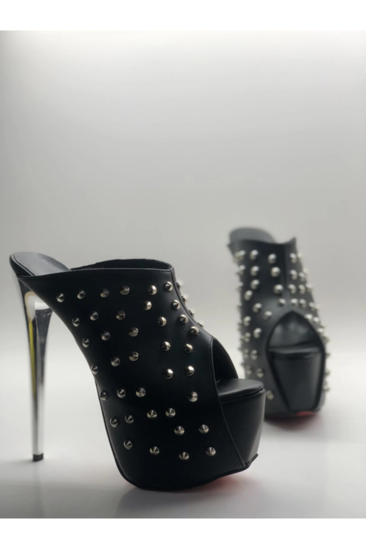 Sabo Tarotlu Hakiki Deri Astarlı Platform Topuklu Ayakkabı Sandalet - Siyah Deri